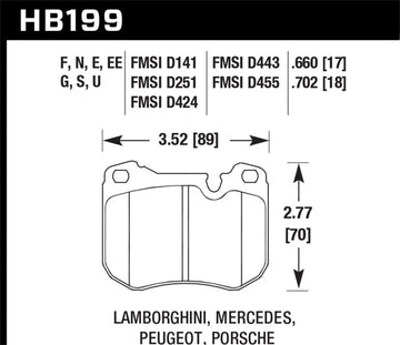 Hawk 86-89 Mercedes 560SL / 77-88 Porsche 924 / 78-81 928 / 83-89 944 DTC-70 Plaquettes de frein avant course