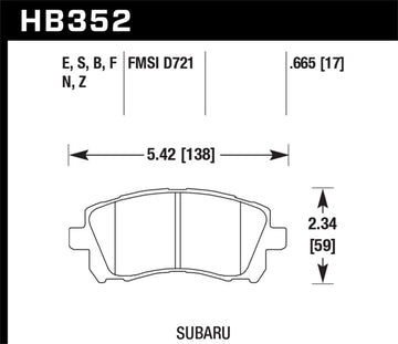 Hawk HB352B.665 1998-2/2002 Subaru Forester L (w/Rear Drum Brakes) High Perf. Street 5.0 Front Brake Pads