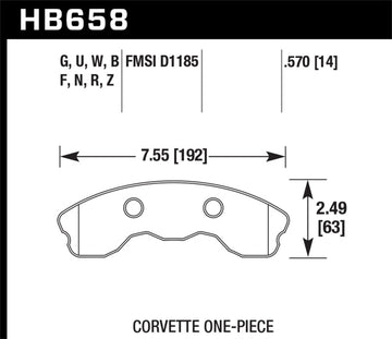 Hawk HB658W.570 06-13 Chevrolet Corvette Z06 DTC-30 Race Front Brake Pads (One Piece)